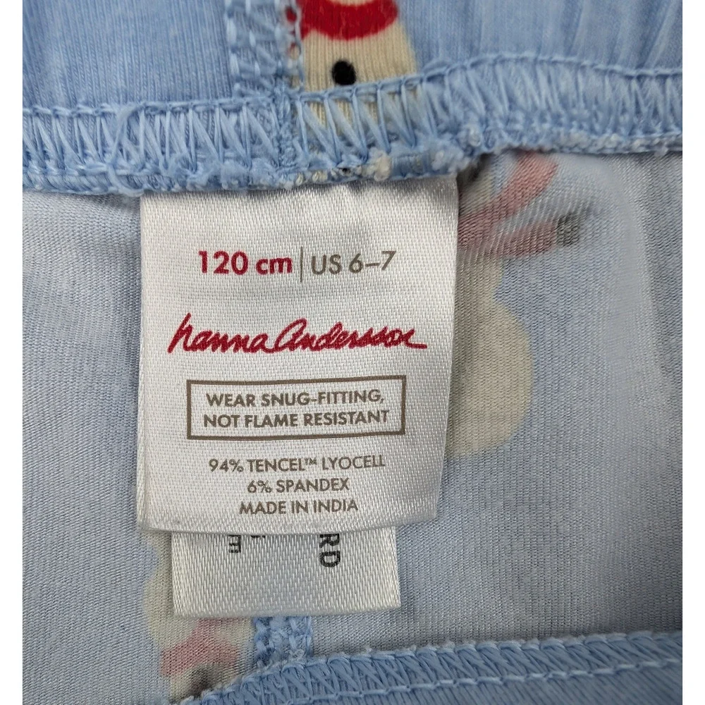 Hanna Anderson Pajama Set 120CM 6-7 Blue Snowman Lightweight Tencel Novelty